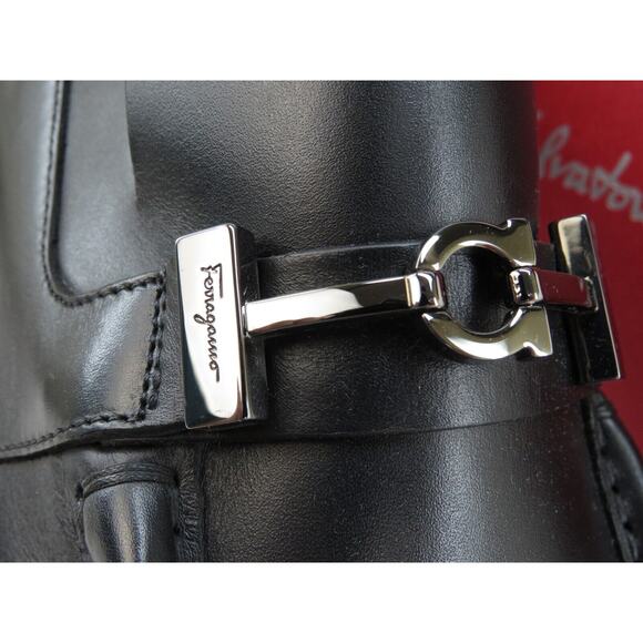 NIB FERRAGAMO IGNAZIO BLACK LEATHER GANCIO BIT LOGO LUG PLATFORM LOAFERS 12 M - Picture 5 of 14